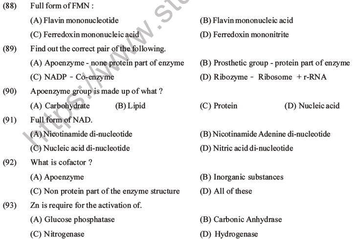 NEET Biology Biomolecules MCQs Set D, Multiple Choice Questions